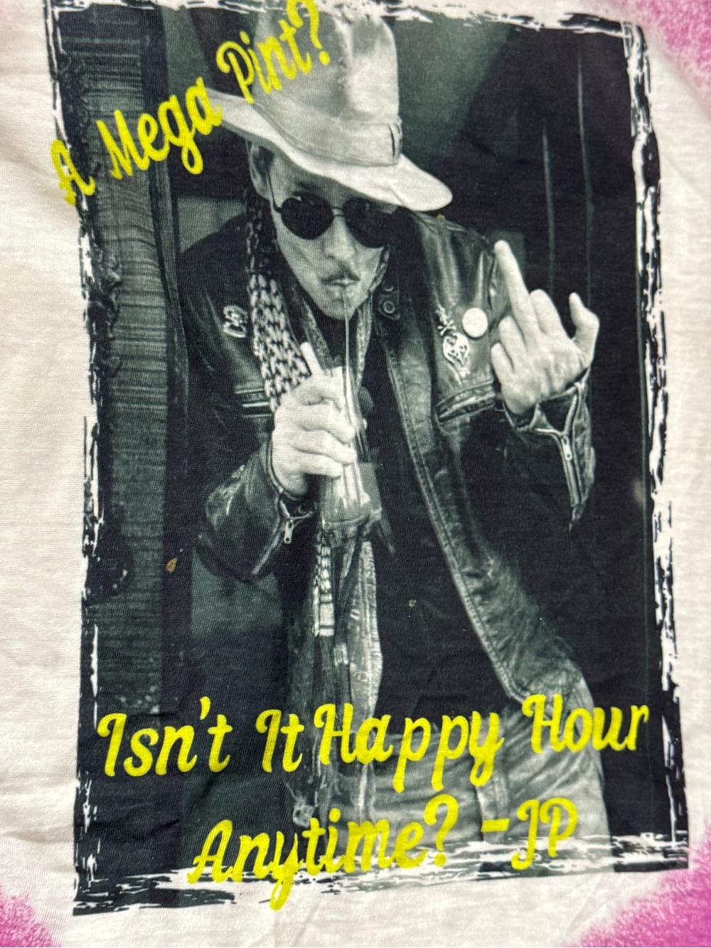 White Graphic Short Sleeve Tee with Yellow Script Print